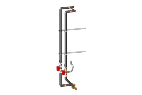 Roth Anschlussset für hydraulische Verbindung, bestehend aus mehreren Rohren und Absperrventilen, dient der Integration in ein Thermotanksystem.